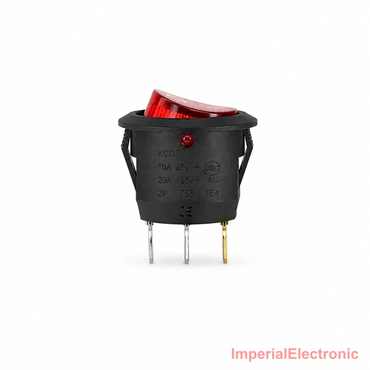 KCD-1 Round Illuminated Rocker Switch 3-Pin Red On/Off (SPST) — Generic
